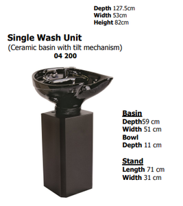 SINGLE WASH UNIT Ceramic Basin with Tilt Mechanism - Bowl Depth 11cm