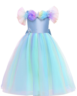 Girls Butterfly Sequin Pearl Mesh Gown Dress