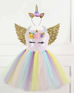 Girls Unicorn Contrast Sequin Gown, Dress, Hair hoop and Wings